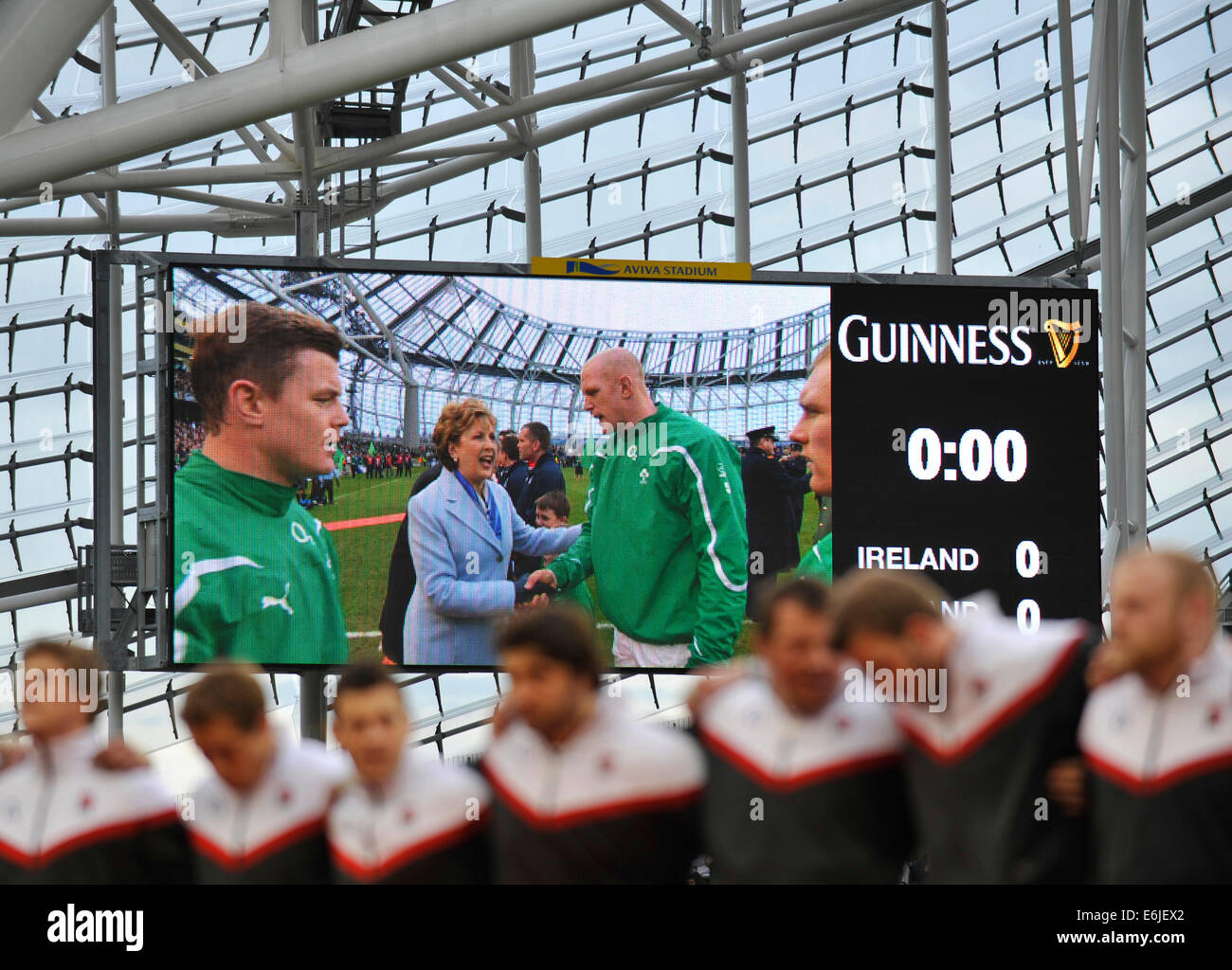 Irish President McAleese greets the Irish team before the RBS 6 Nations Stock Photo