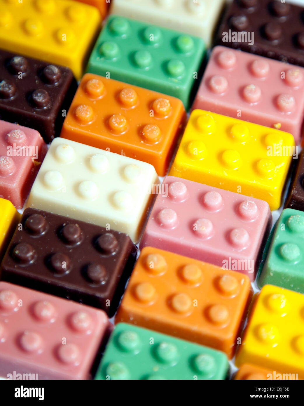 Lego brick shaped chocolates London made by Friars of Keswick Stock Photo Alamy