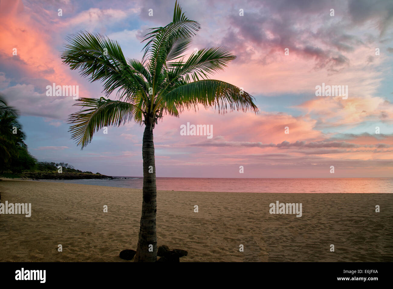 Beach and sunset at Hulopoe Beach. Four Seasons at Manele Bay, Hawaii Stock Photo