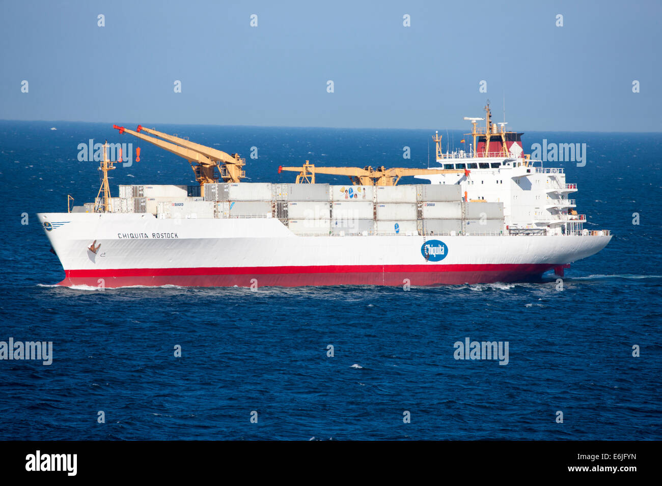Ship Chiquita Rostock Refrigerated Cargo Ship Reefer in the port of Gibraltar in the Mediterranean Sea Stock Photo