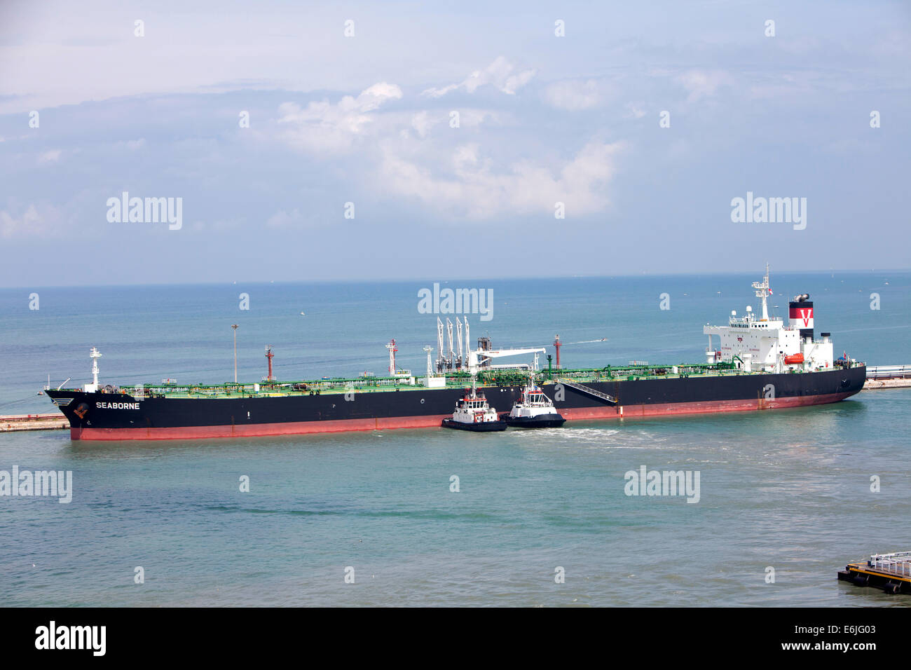 Seaborne Crude Oil Tanker in the port of Gibraltar in the Mediterranean Sea Stock Photo