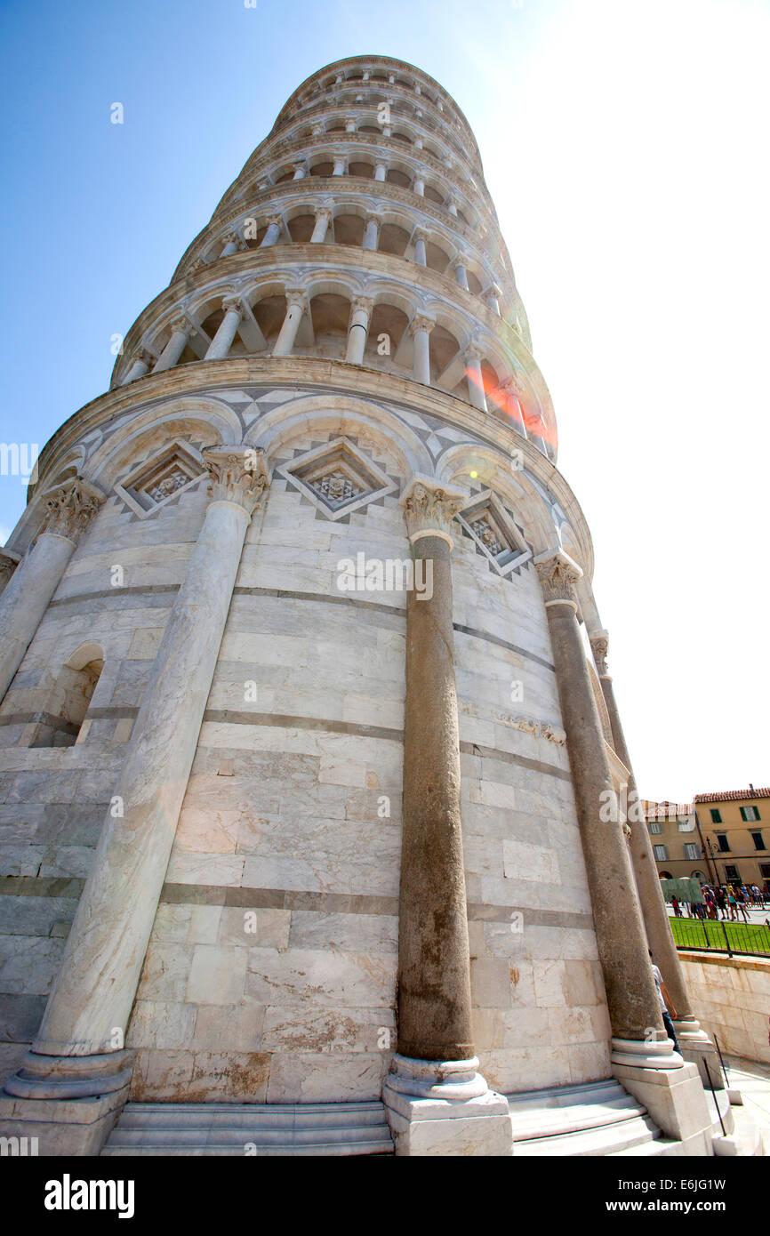 The Leaning Tower of Pisa is the campanile, or freestanding bell tower, of the cathedral of the Italian city of Pisa Italy Stock Photo