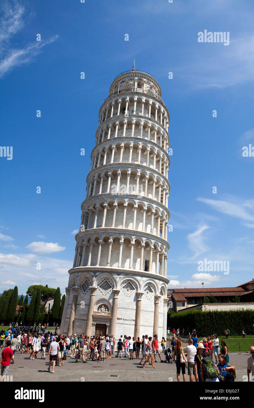 The Leaning Tower of Pisa is the campanile, or freestanding bell tower, of the cathedral of the Italian city of Pisa Italy Stock Photo