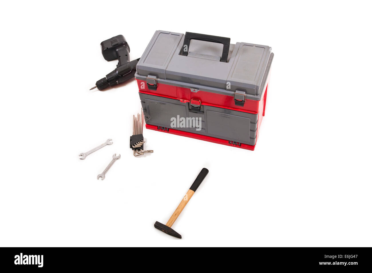 Closed toolbox and white background Stock Photo