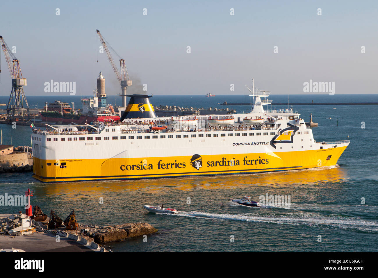 MS Corsica Marina Seconda Yellow Corsica Ferries Sardinia Ferries at Livorno docks near Pisa and Florence Stock Photo