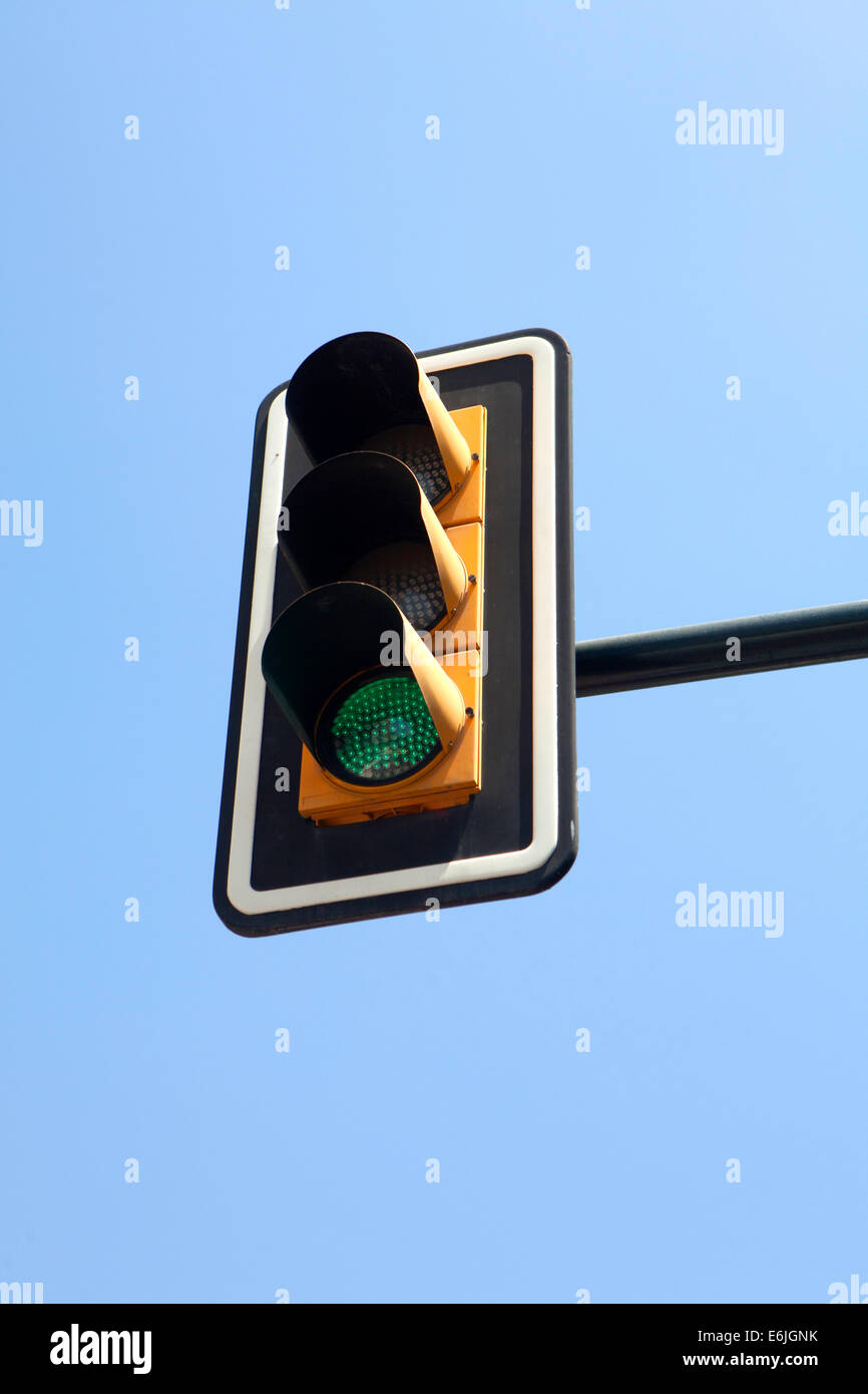 Green traffic light signal in Spain Europe Stock Photo