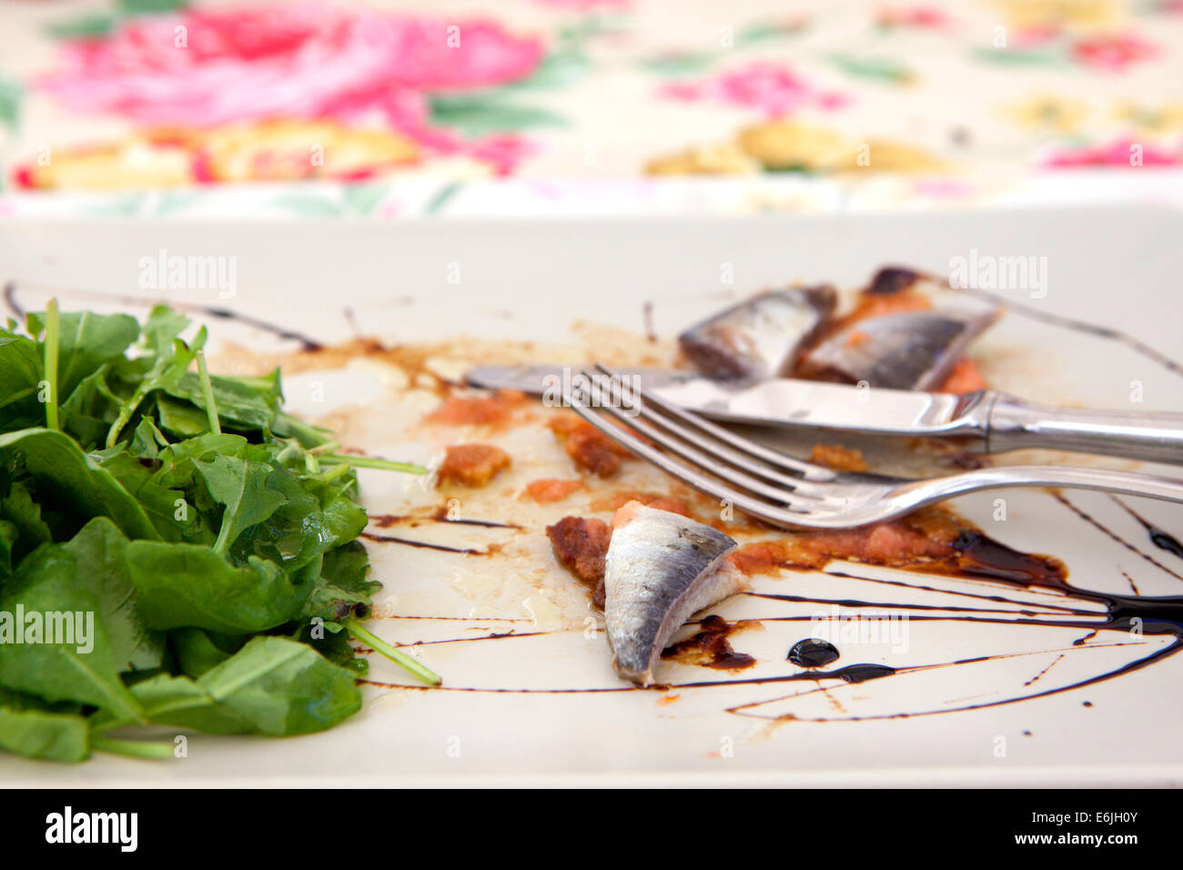 Sardines on toast appetizer at restaurant in Lisbon, Portugal Stock