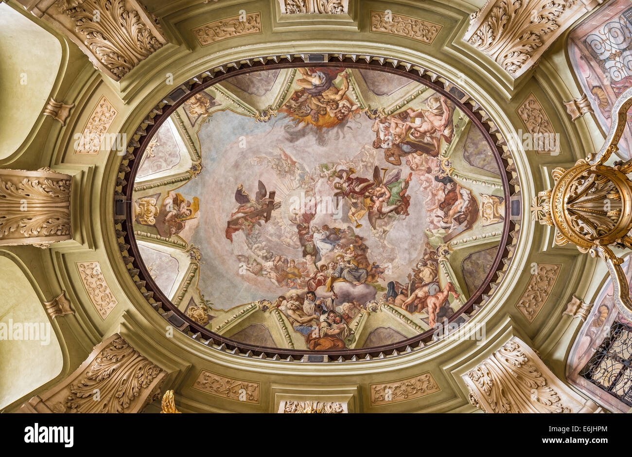 PRAGUE, CZECH REPUBLIC - AUGUST 13, 2014: Interior dome of the Baroque St. Nicholas Church on Lesser Town in Prague Stock Photo
