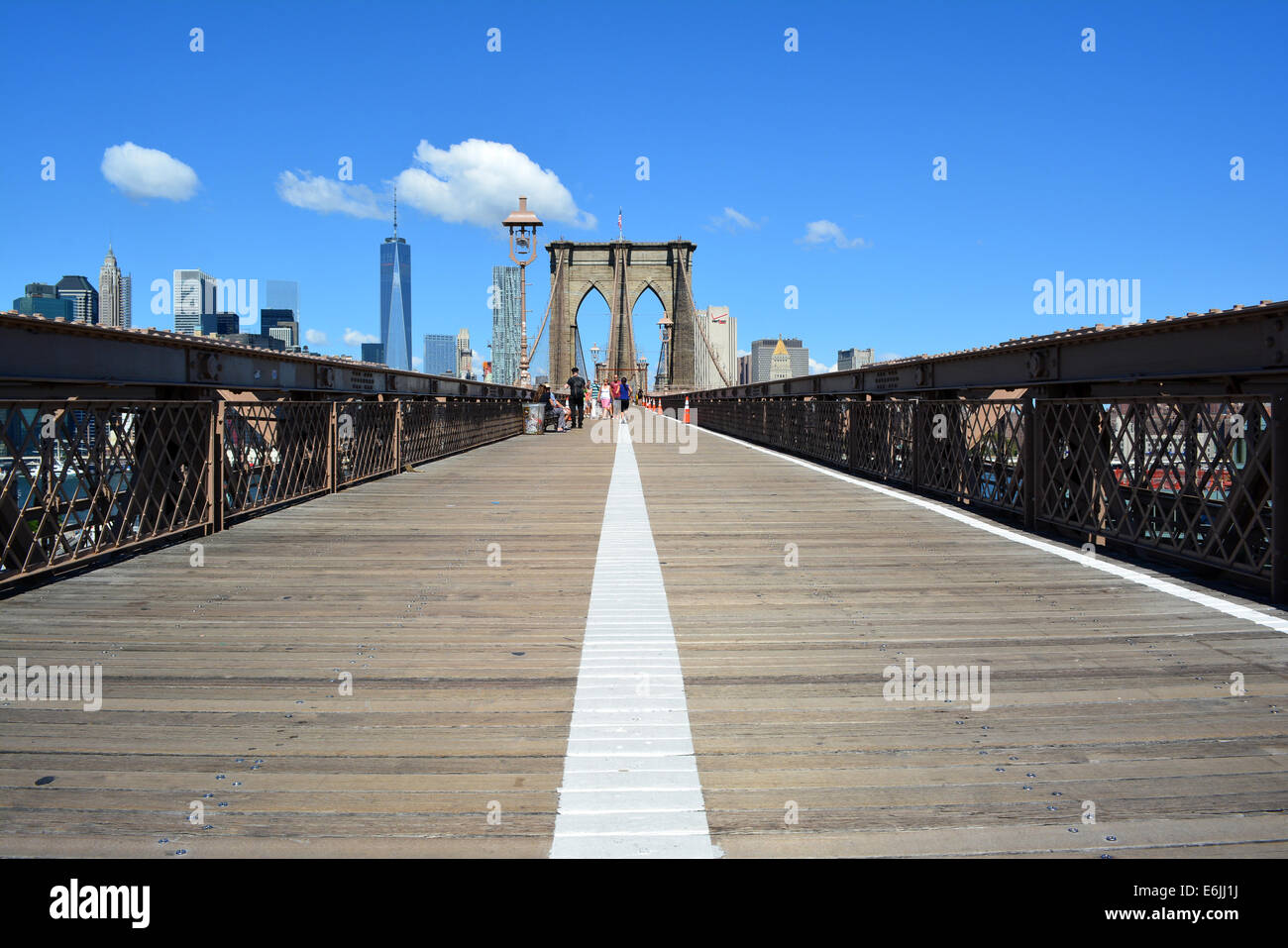 Walkway across the Brooklyn Bridge. Stock Photo