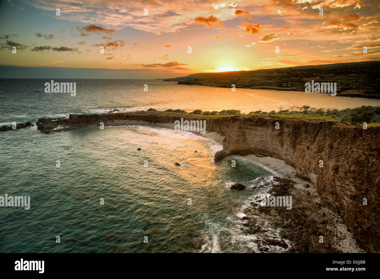 Sunset at Sweetheart Rock, Lanai, Hawaii. Stock Photo