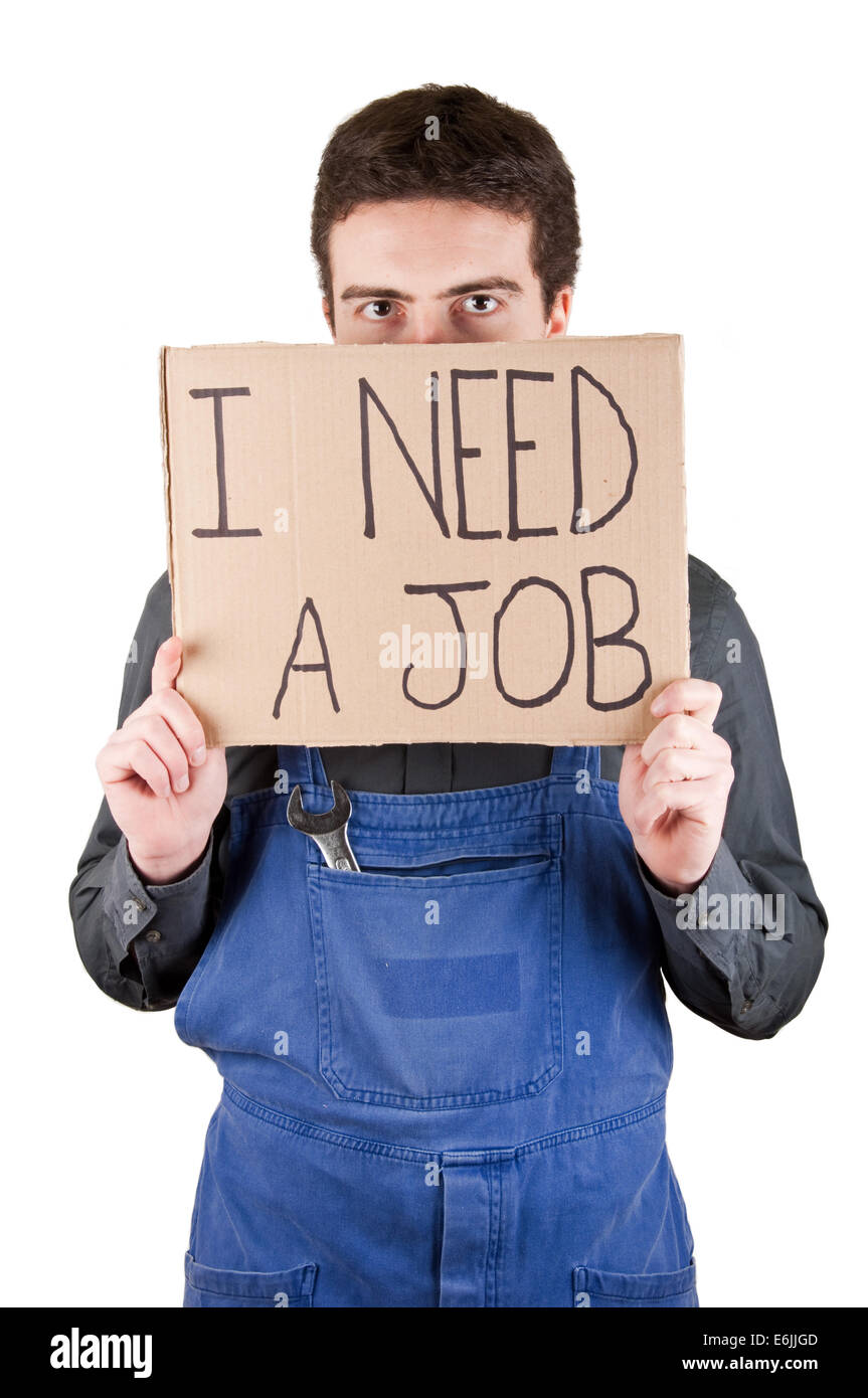 Unemployed factory worker looking for a job Stock Photo