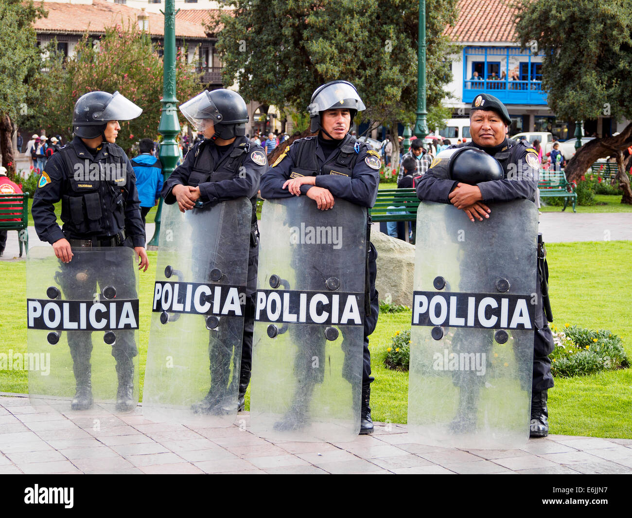 Peruvian riot police - Cusco, Peru Stock Photo