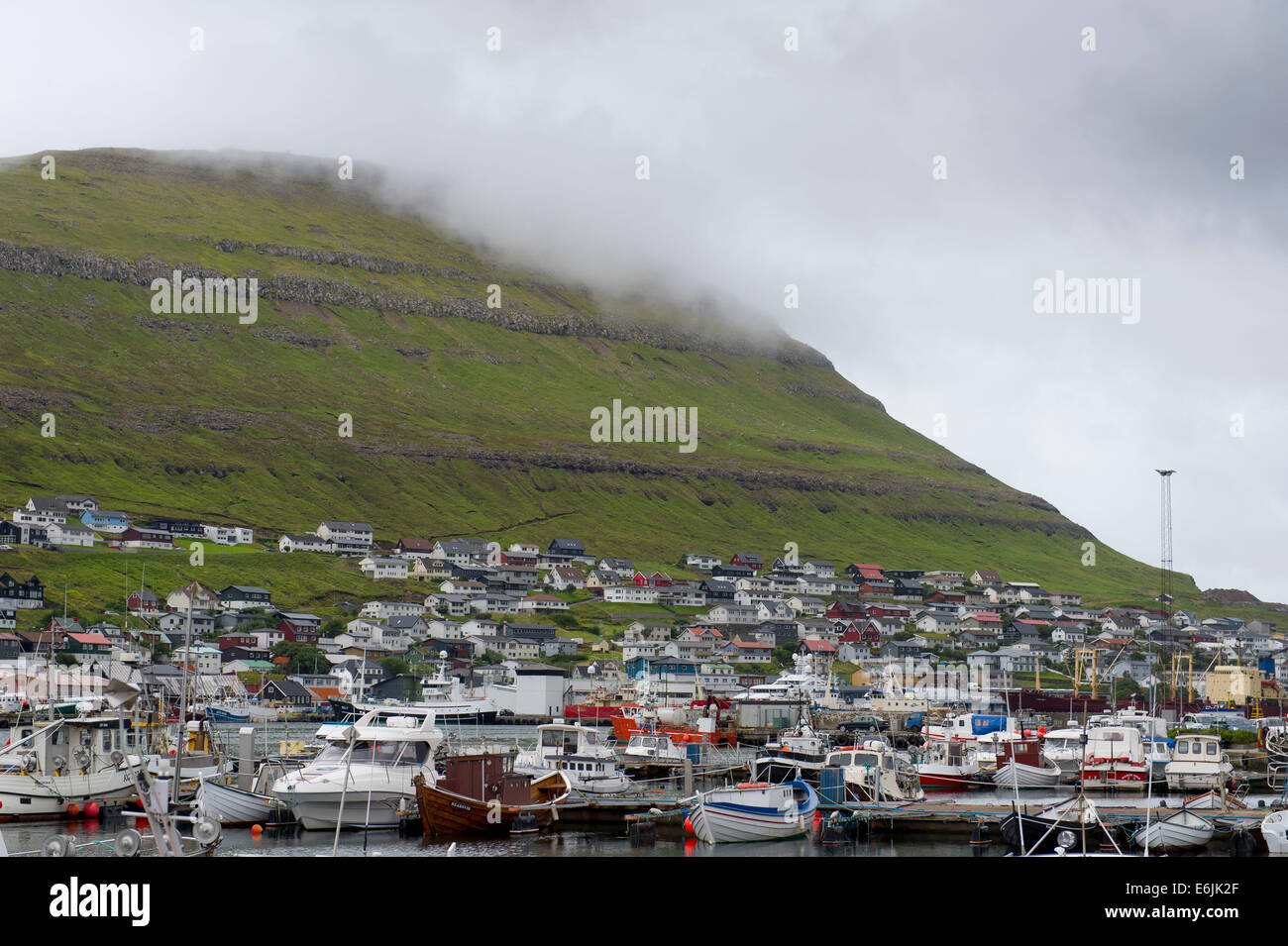 Fishing boats in the harbour at Klaksvík in the Faroe Islands. (klaksvik) Stock Photo