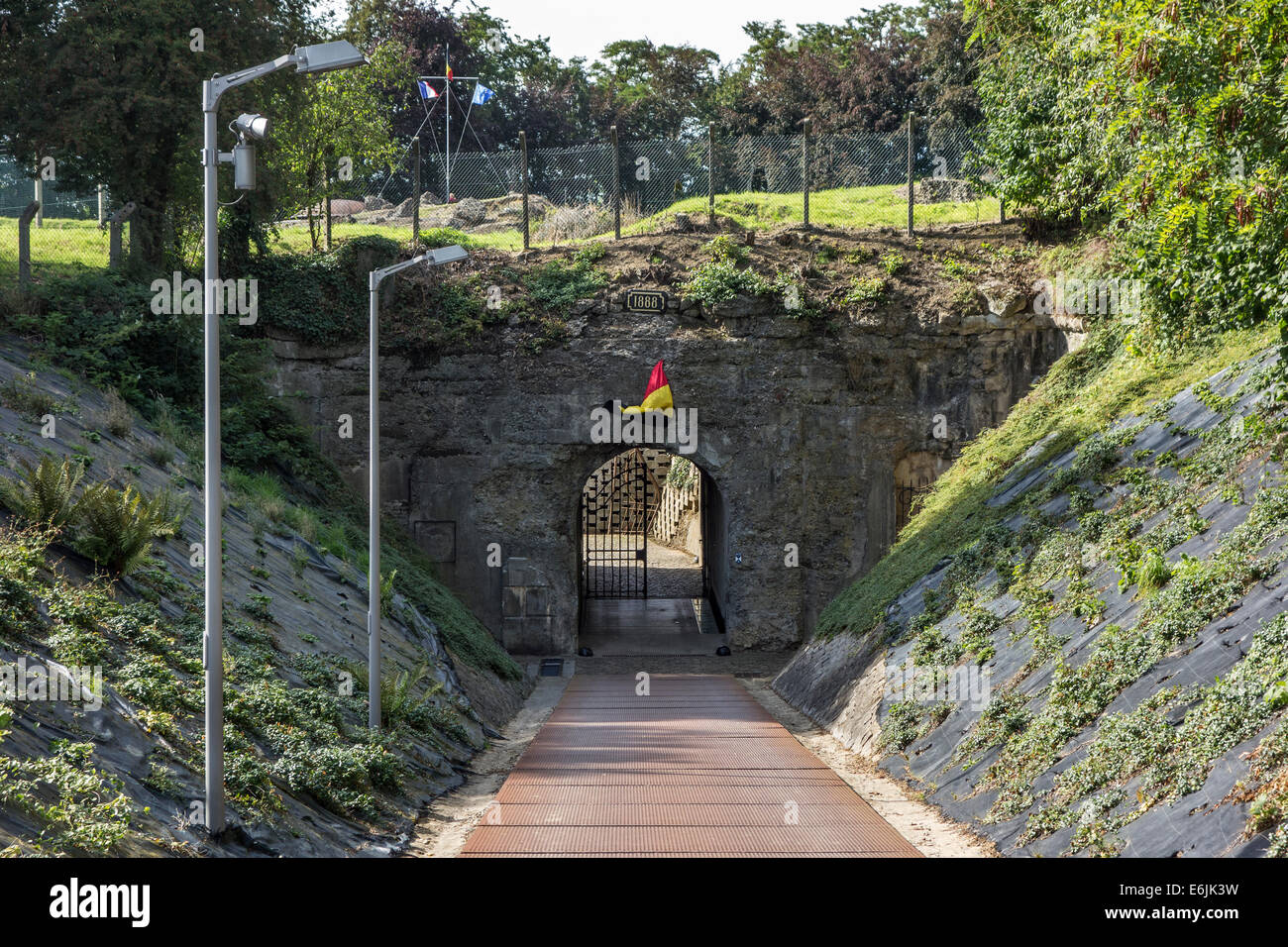 Entrance gate of Fort de Loncin, one of twelve forts built as part of the Fortifications of Liège, destroyed during WWI, Belgium Stock Photo