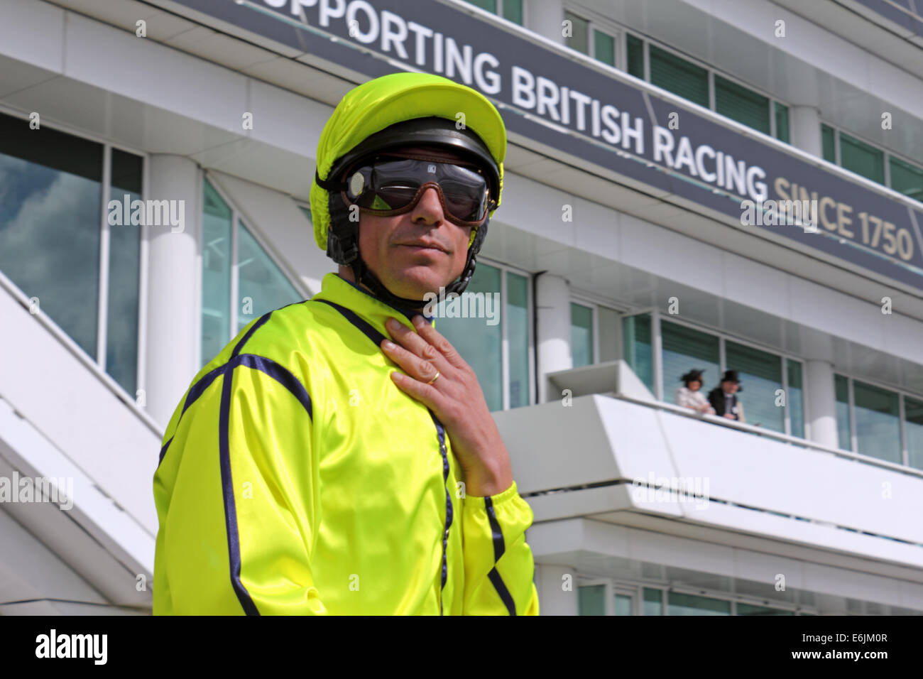 Jockey Frankie Dettori riding at Epsom Race Course, Surrey England UK June 2014 Stock Photo
