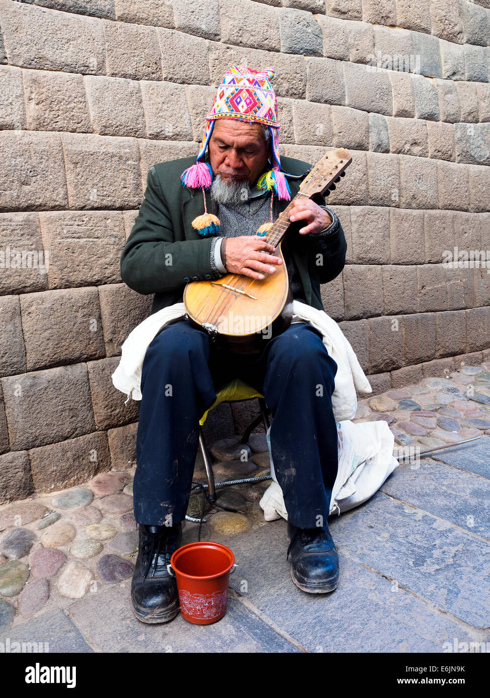 Local busker - Cusco, Peru Stock Photo