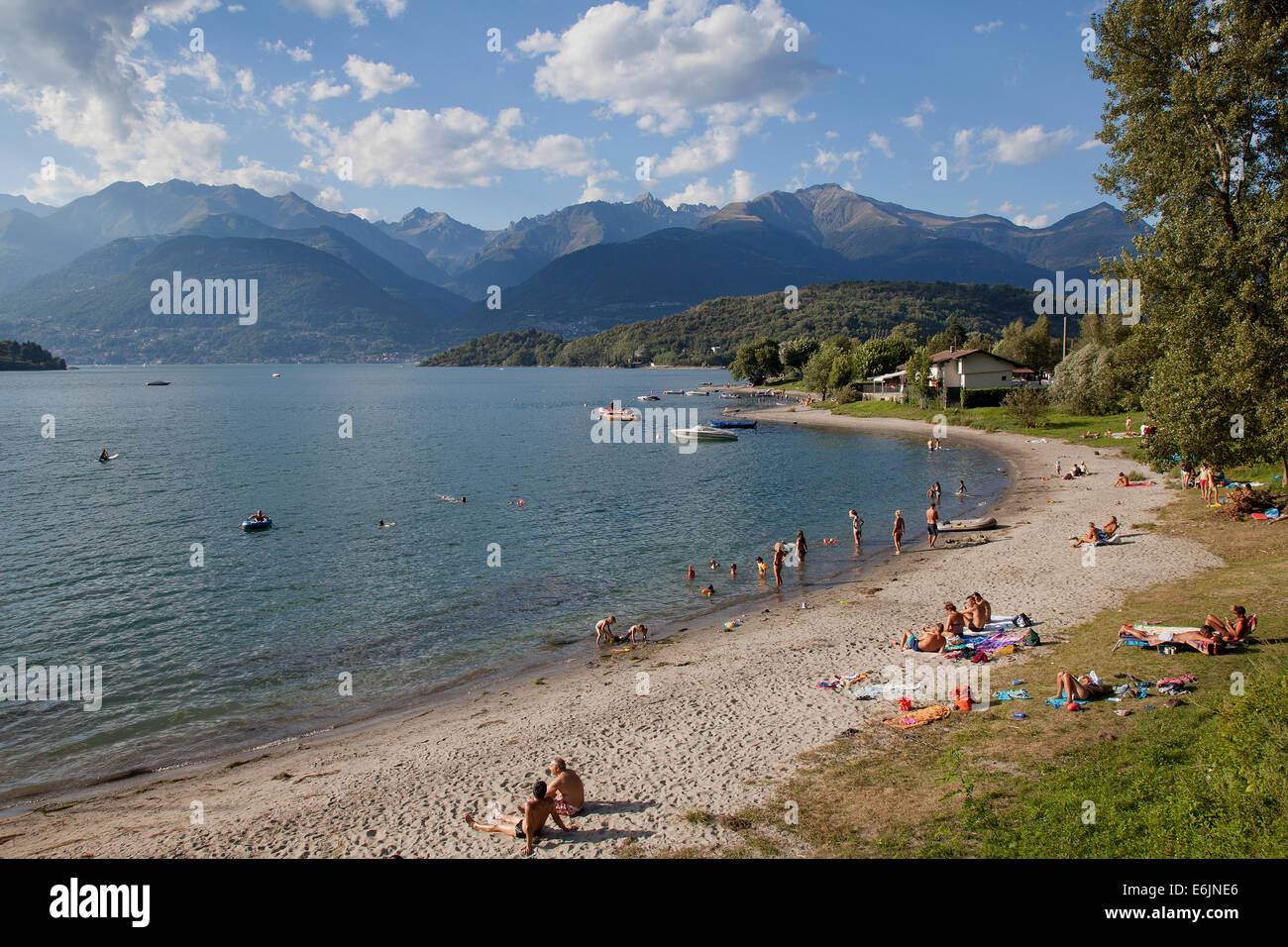 Como Lake Photography Piona Beach on Como Lake in Summer Stock Photo