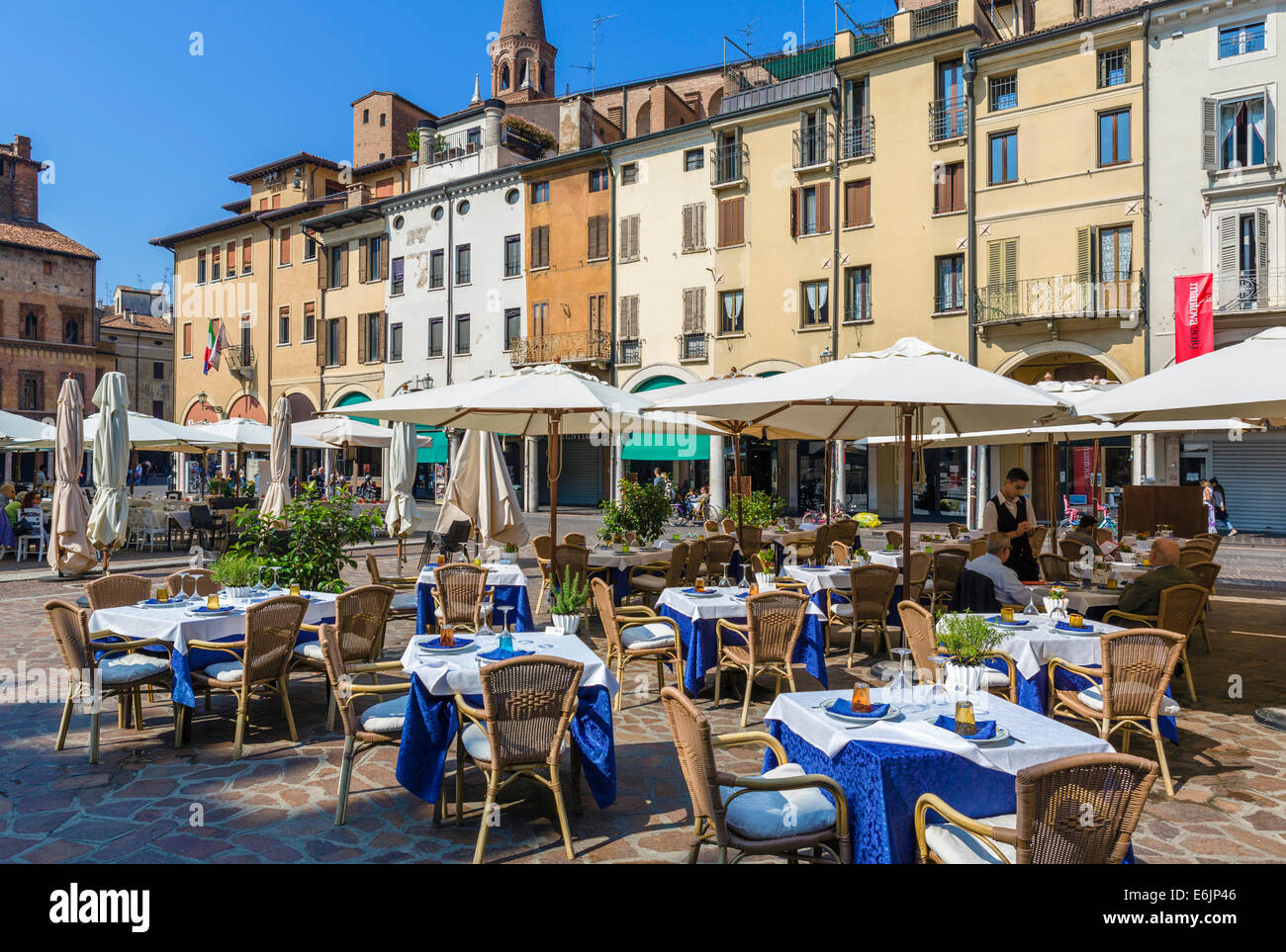 Restaurant in Piazza delle Erbe in the centre of the historic city of Mantua, Lombardy, Italy Stock Photo