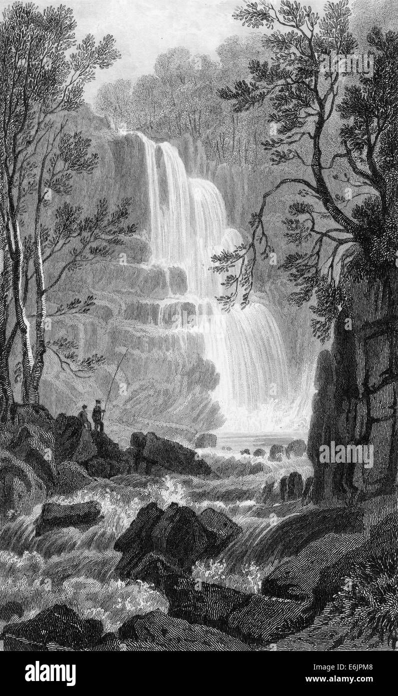 Pistill y Caen waterfall, Merionithshire, Wales, UK, 1831 Stock Photo