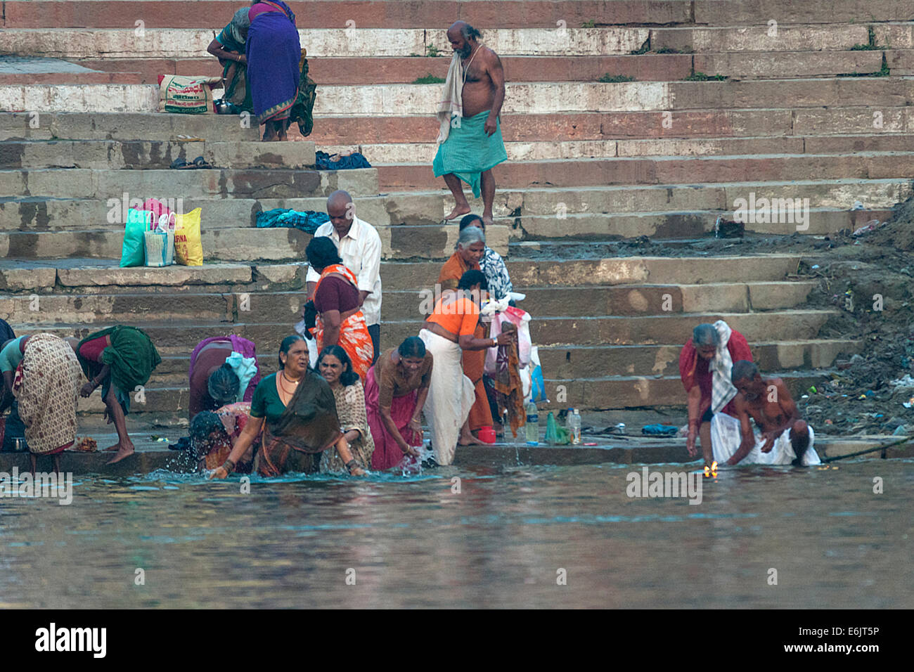 India Varanasi - 27 February 2011: Group of women taking a Hindu ritual ...