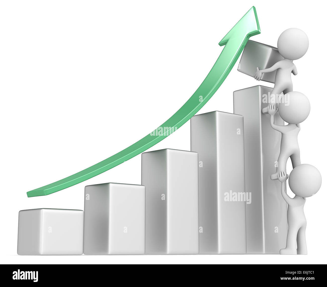 The dude x 3 helping increase metal bar diagram. Green arrow. Stock Photo