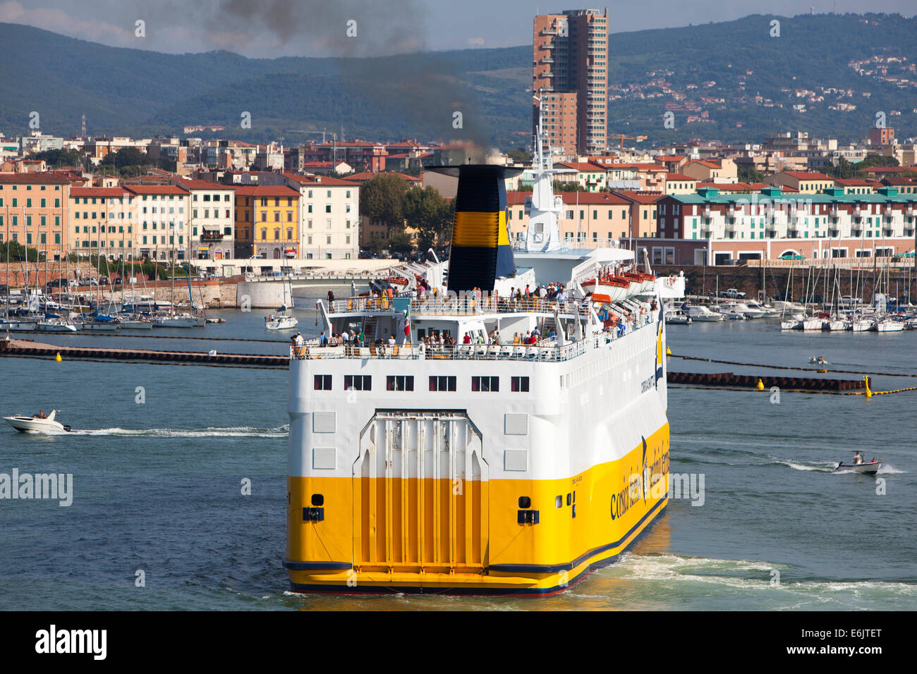 MS Corsica Marina Seconda Yellow Corsica Ferries Sardinia Ferries at Livorno docks near Pisa and Florence Stock Photo
