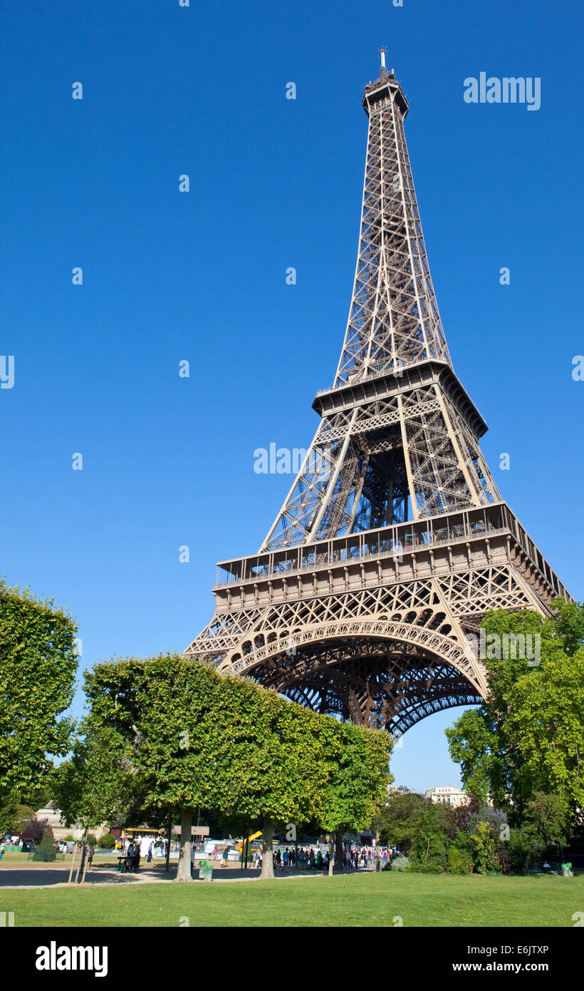 The magnificent Eiffel Tower in Paris, viewed from the Champ des Mars ...