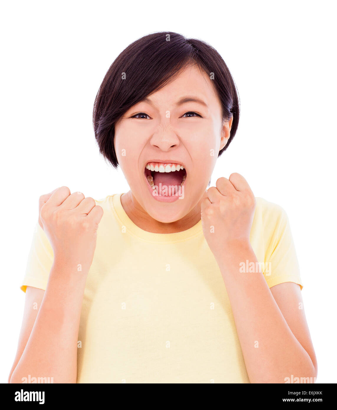 asian young girl feel surprised facial expression Stock Photo