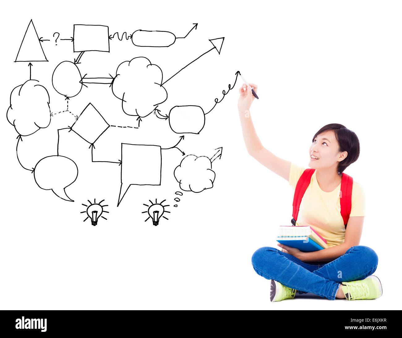 young student girl  hand draw idea and analysis concept diagram Stock Photo
