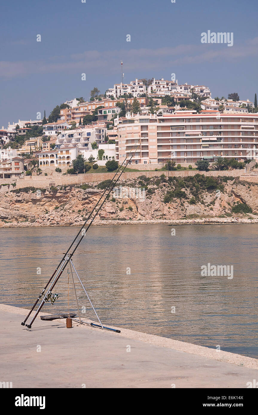 A pair of fishing rods in the port of Peniscola Stock Photo