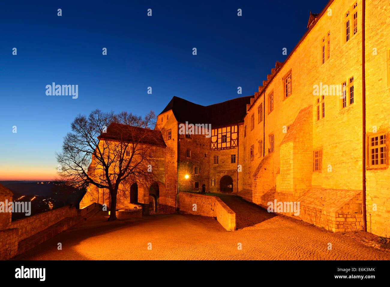 Schloss Neuenburg Castle at night, Freyburg, Saxony-Anhalt, Germany Stock Photo