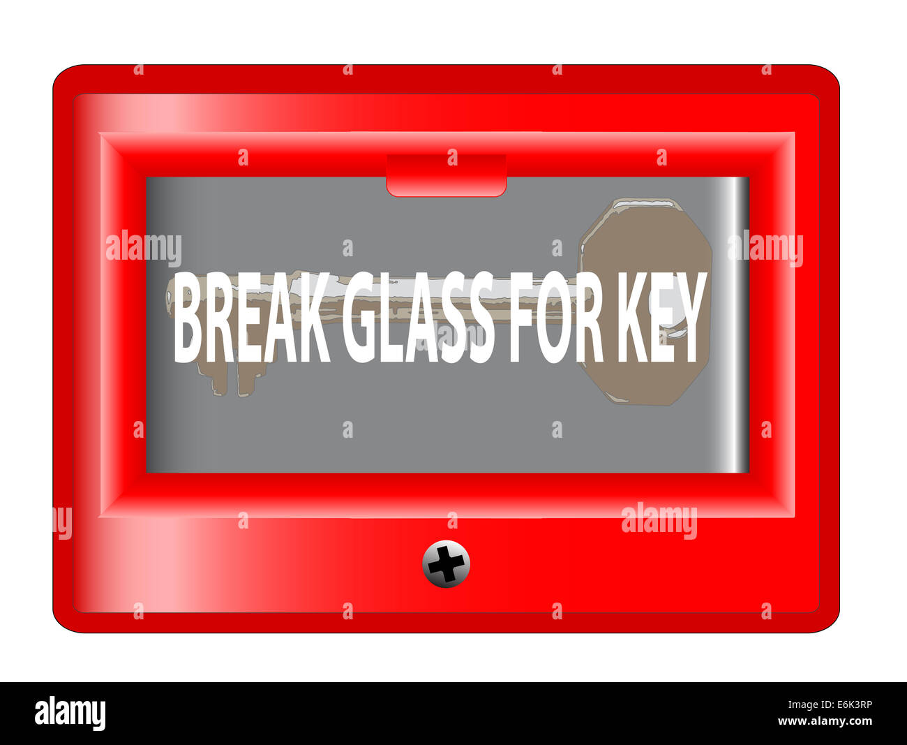 A 'break glass for key' emergency box over a white background Stock