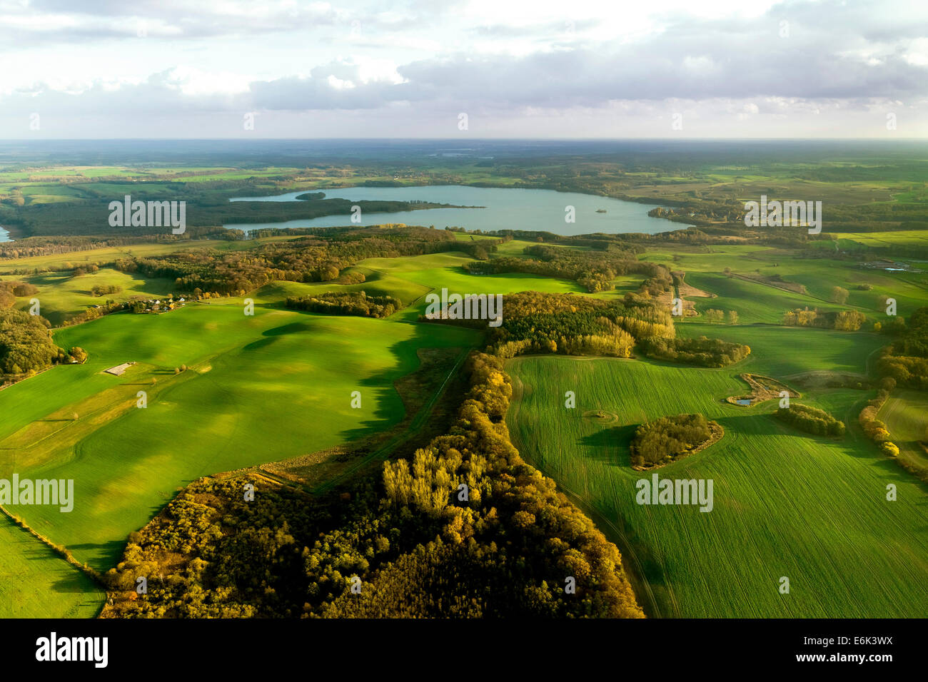 Aerial view, Lieps, moraine landscape, meadows and fields, Prillwitz, Mecklenburg Lake District, Mecklenburg-Western Pomerania Stock Photo