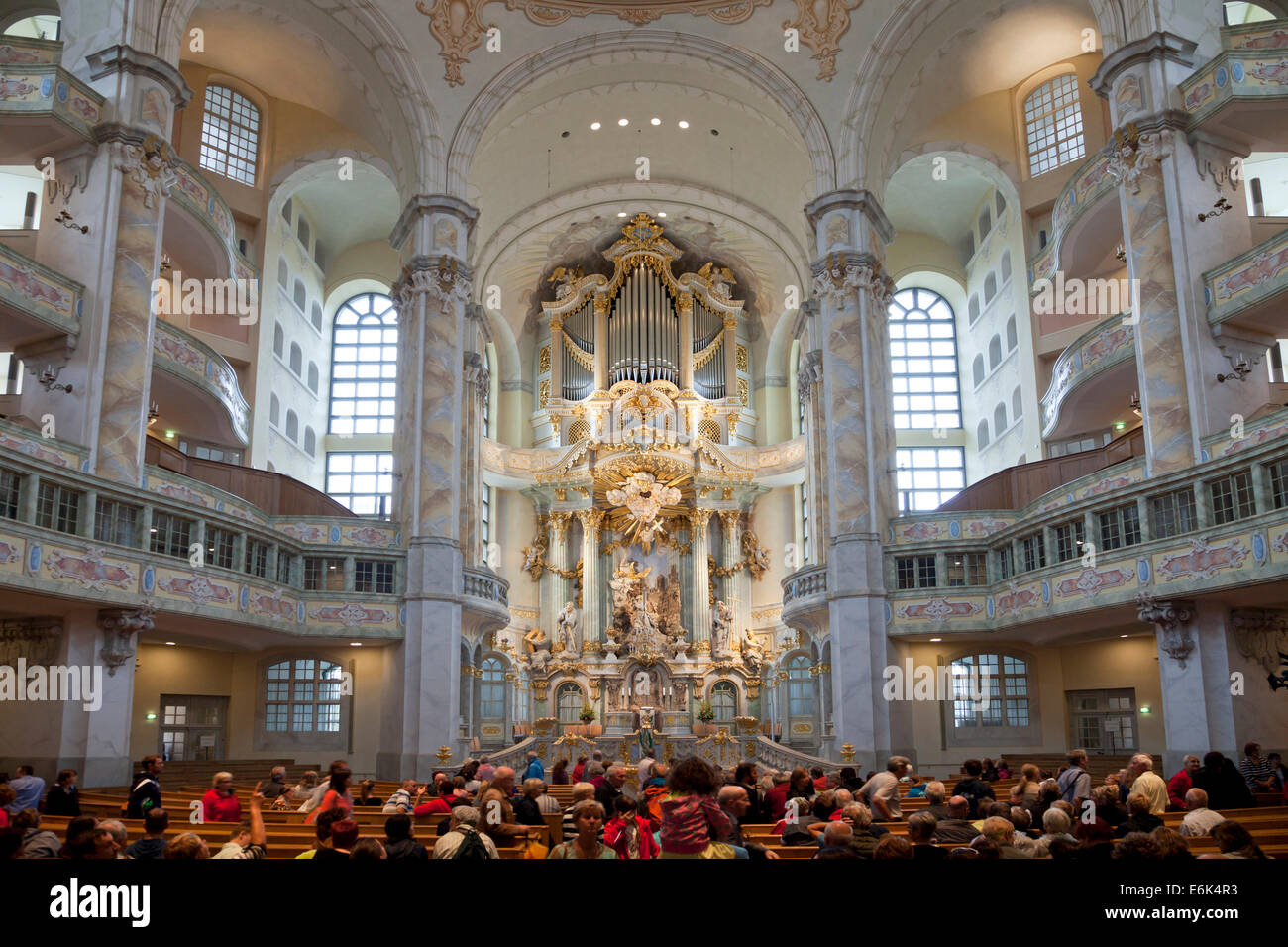 Interior and altar of the Church of Our Lady, Dresden, Saxony, Germany Stock Photo