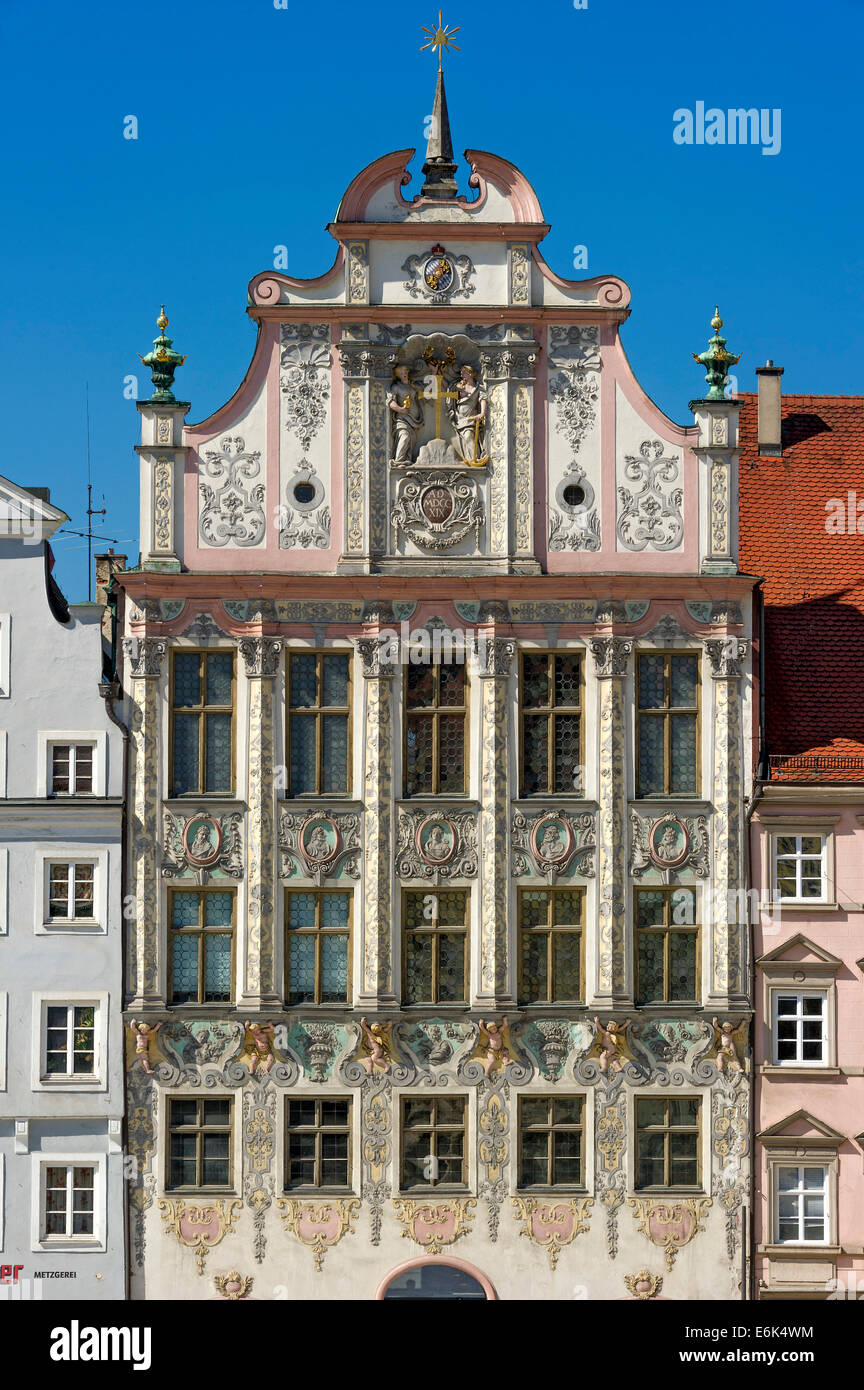 Historic Town Hall with a stucco façade, Landsberg am Lech, Upper Bavaria, Bavaria, Germany Stock Photo