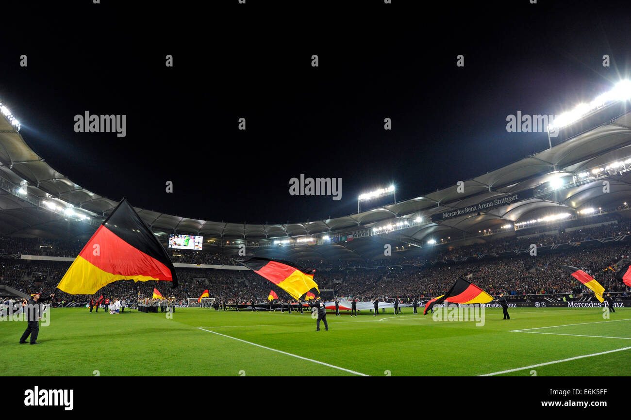 Flag-wavers bearing German flags before the match Germany - Chile, Mercedes-Benz Arena, Stuttgart, Baden-Württemberg, Germany Stock Photo
