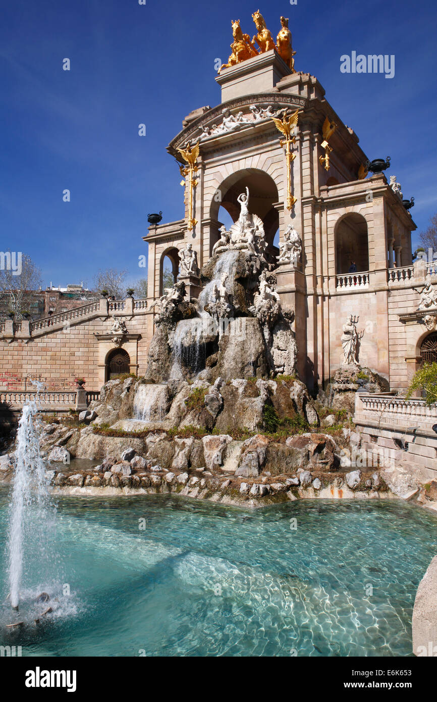 Font de la Cascada, cascading fountain, Parc de la Ciutadella, Barcelona, Catalonia, Spain Stock Photo