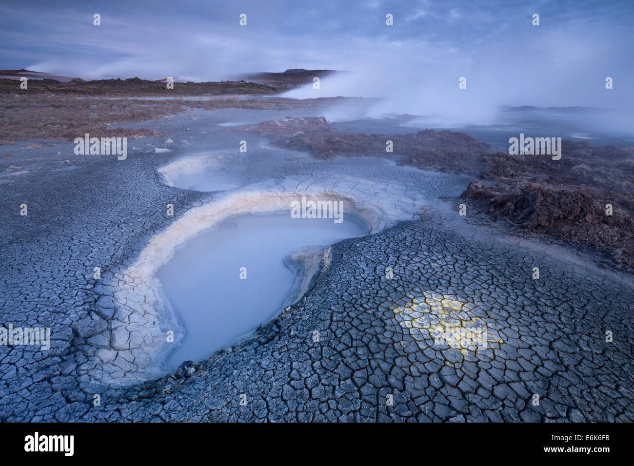 Hot springs in the high temperature geothermal area of Gunnuhver, Reykjanesskagi, Iceland Stock Photo