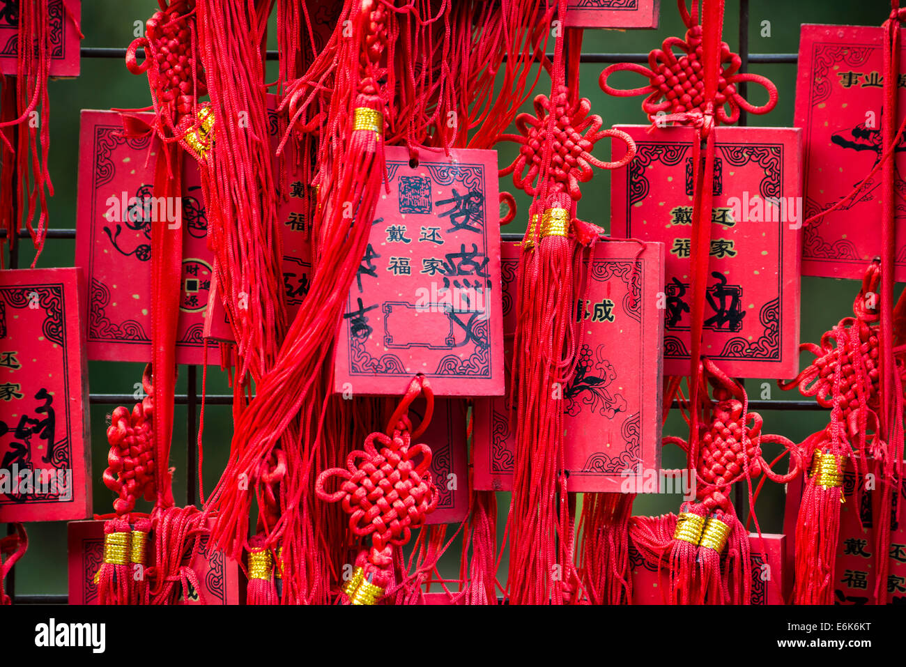 Red Chinese wishing cards, Beijing, China Stock Photo