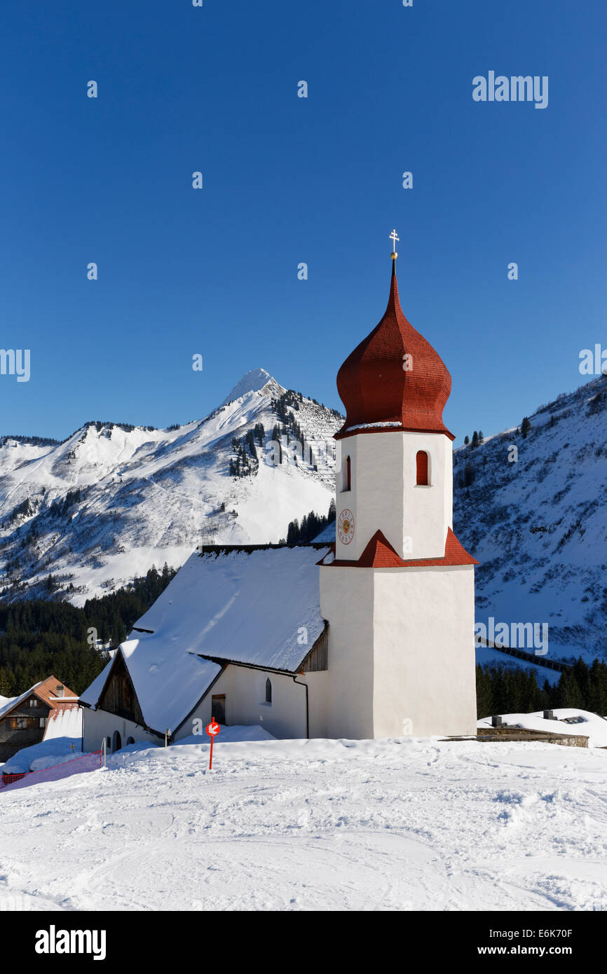 Parish Church of St. Nikolaus, Damüls, Bregenz Forest, Vorarlberg, Austria Stock Photo