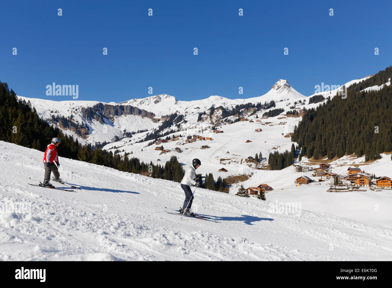 Ski slope, Damüls Mountain, Damülser Mittagsspitze Mountain, Bregenz Forest, Vorarlberg, Austria Stock Photo