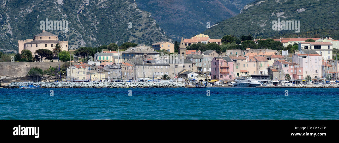 Historic town centre with the Citadel, Saint-Florent, Gulf of Saint-Florent, Nebbio region, Corsica, France Stock Photo