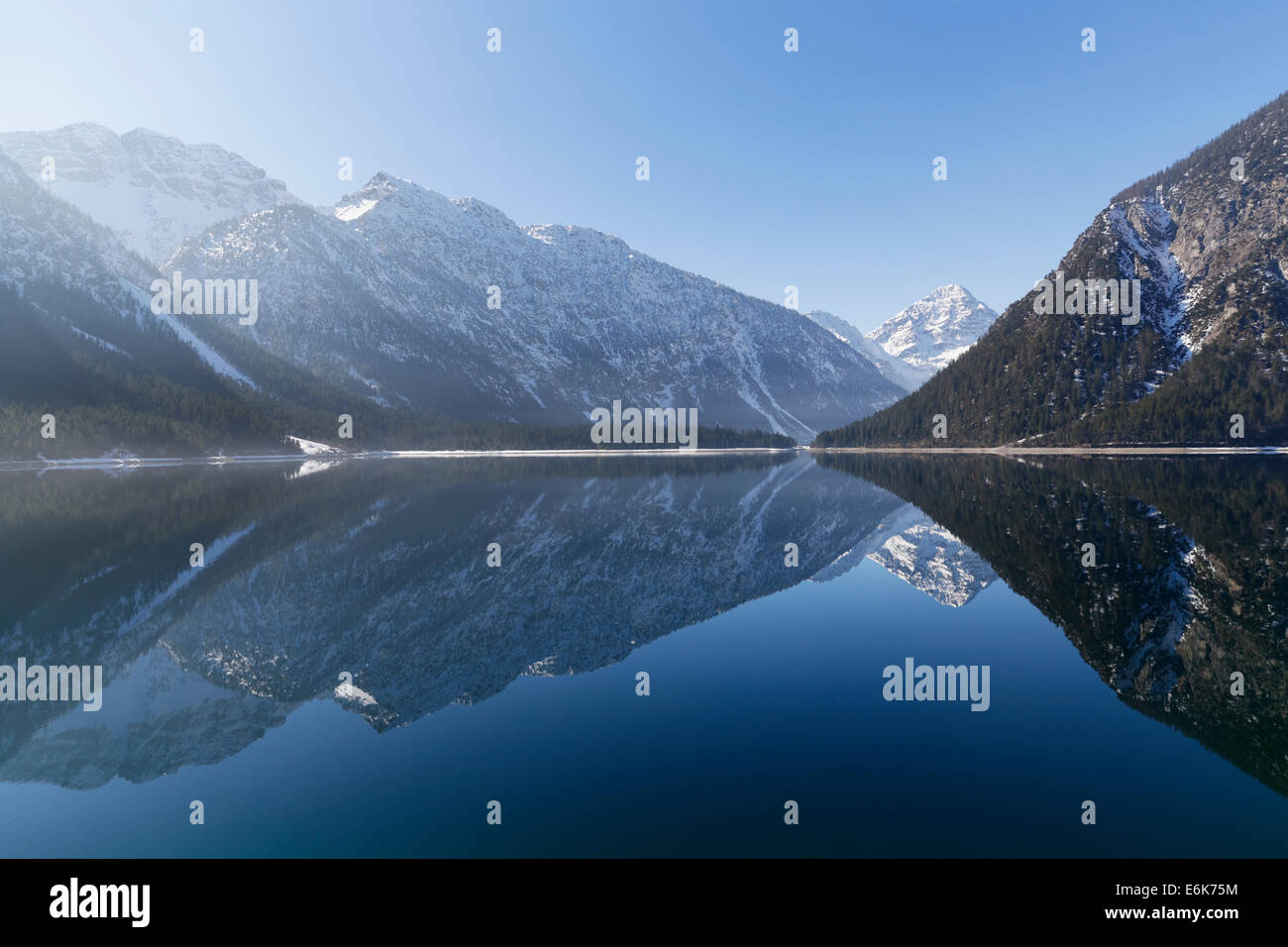Plansee Lake with Mt Kohlbergspitze, Ammergau Alps, Tyrol, Austria Stock Photo