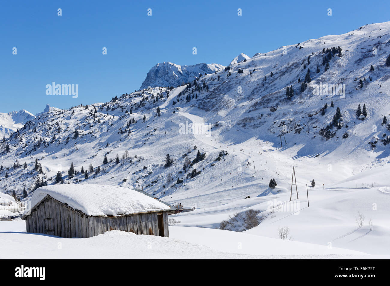 Ski resort at Mt Hochtannberg, Warth, Bregenz Forest, Vorarlberg, Austria Stock Photo