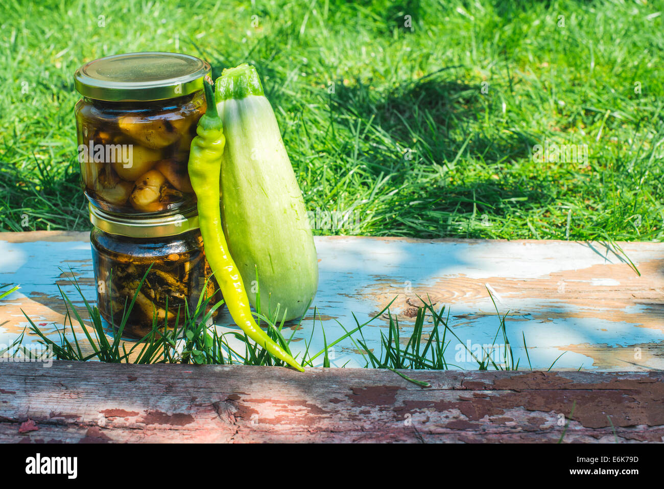 Canned vegetables in garden Stock Photo Alamy