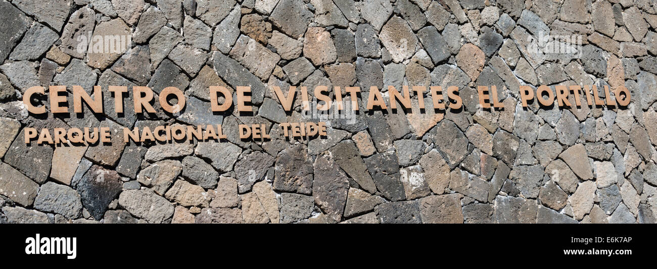 'Centro de Visitantes el Portillo' lettering at the visitor centre of the Parque Nacional de las Cañadas del Teide Stock Photo