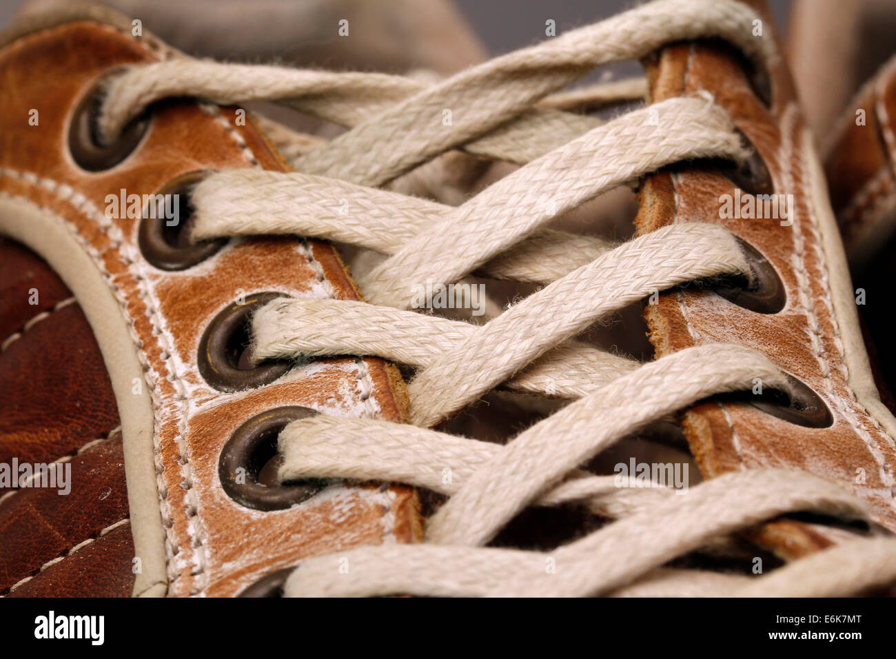 Laces of a leather shoe Stock Photo