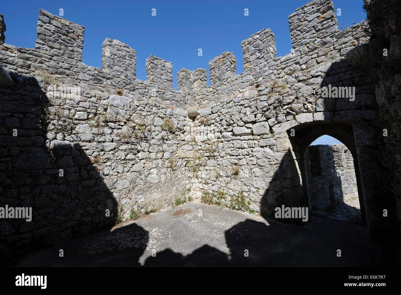 Crenelated walls of a medieval castle Stock Photo