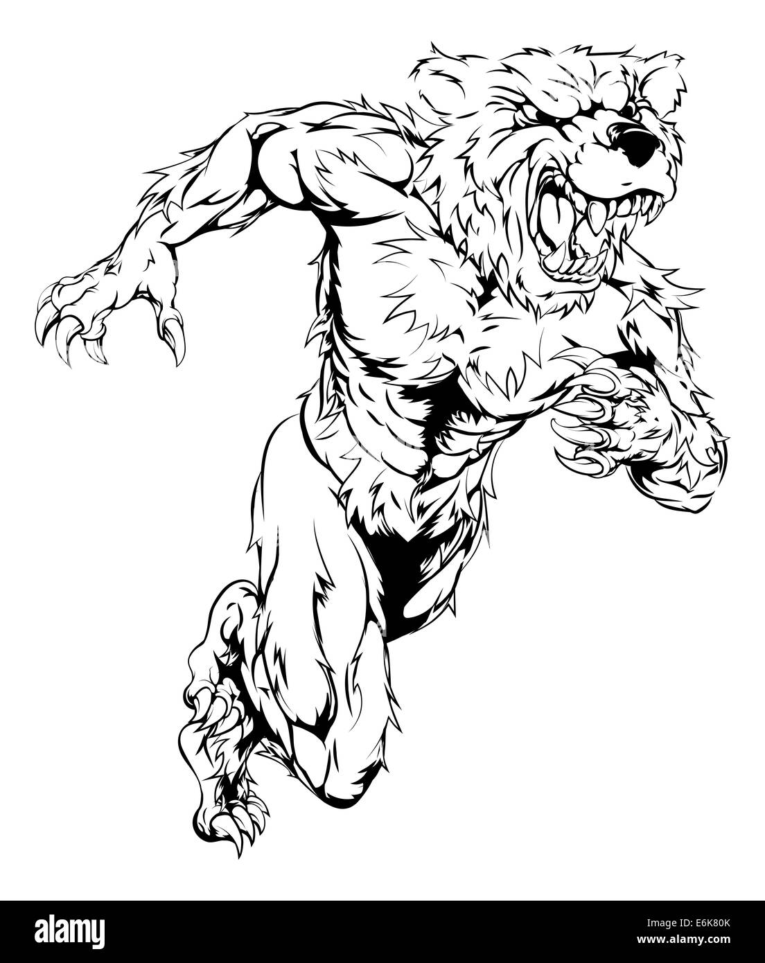 A bear man character or sports mascot charging, sprinting or running Stock Photo