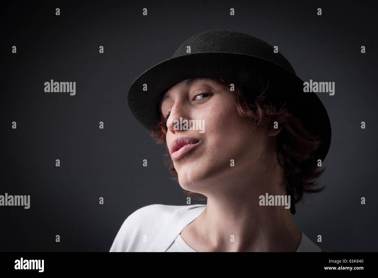 woman with bowler hat Stock Photo - Alamy